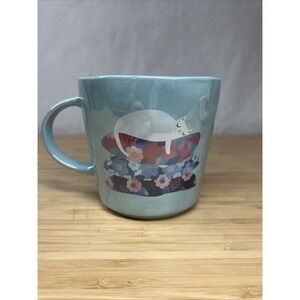 New!  Fig And Fern Pearl Blue Cat Sleeping Double sided Coffee Mug